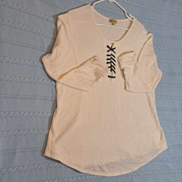 Democracy Women's 3/4‎ Sleeves Pullover Top Size XL Round Neck Heather Beige - Picture 3 of 14